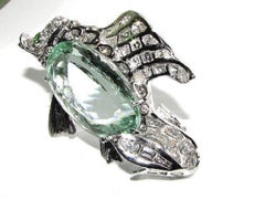 GIA 57.37 Carat Natural Green Beryl Fish Brooch Pendant