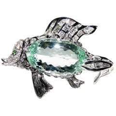 GIA 57.37 Carat Natural Green Beryl Fish Brooch Pendant*