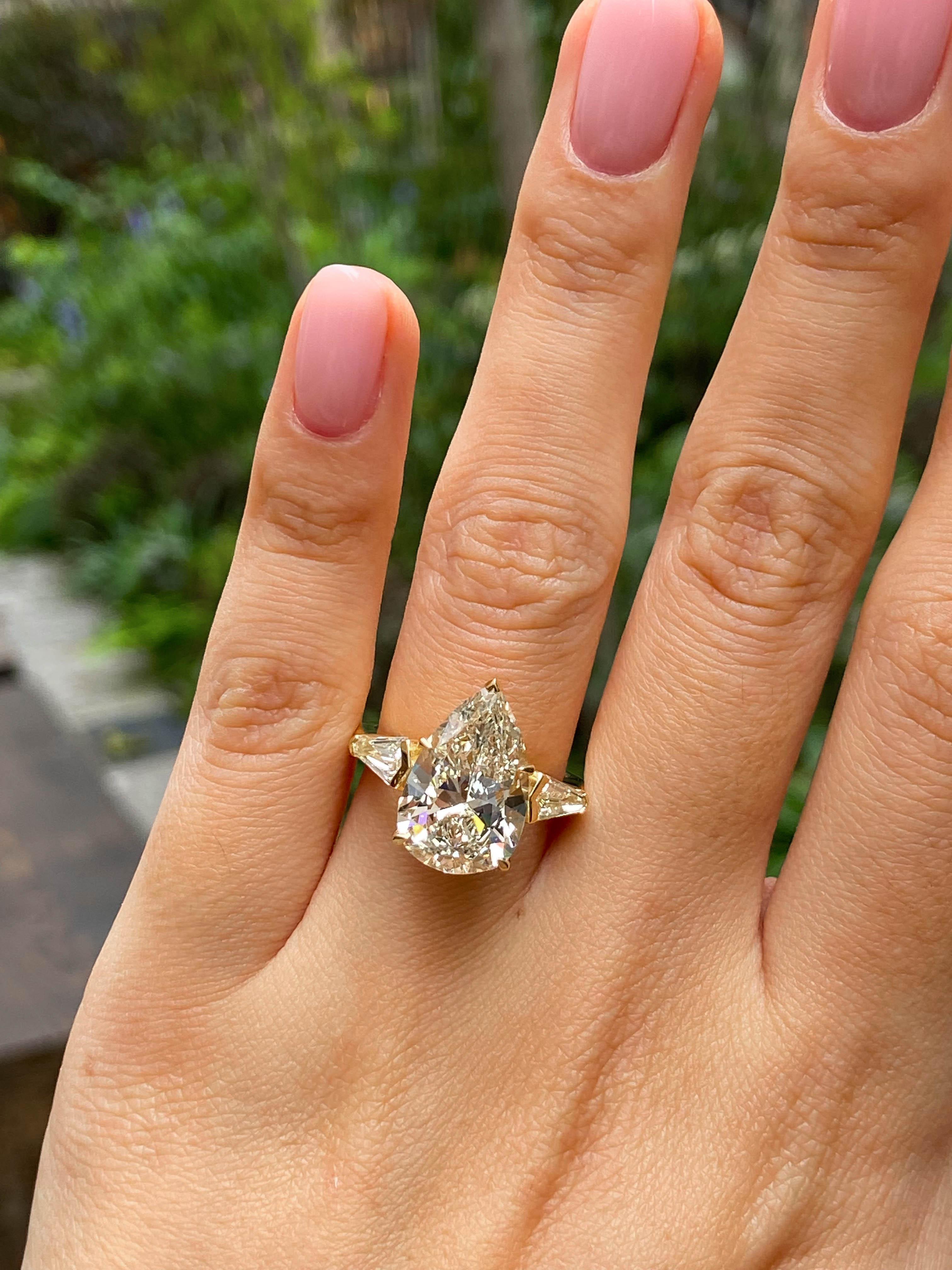 GIA 5.76ct Estate Vintage Pear Diamond 3 Stone Engagement Wedding Ring 18k YG 5