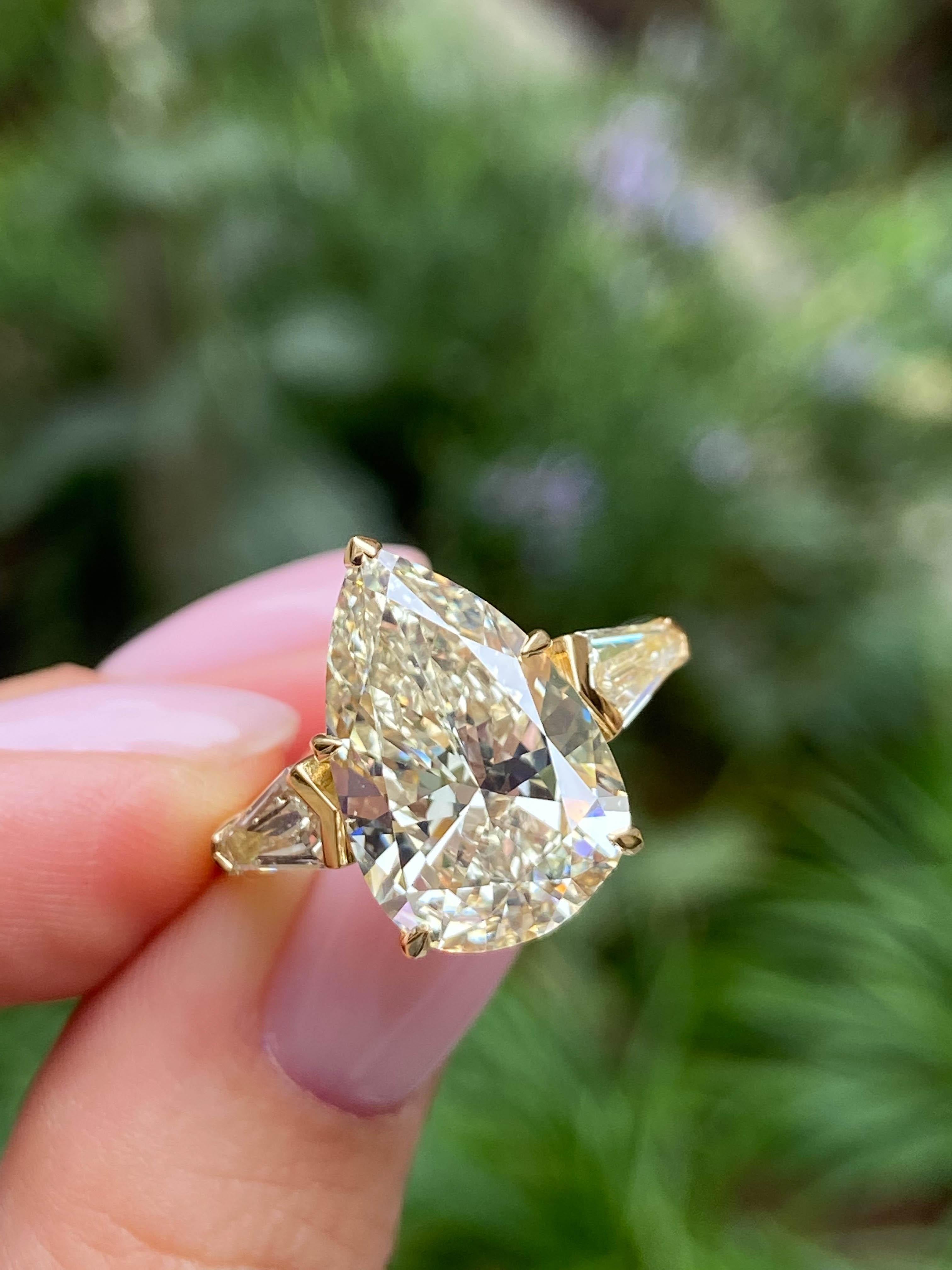 GIA 5.76ct Estate Vintage Pear Diamond 3 Stone Engagement Wedding Ring 18k YG 6