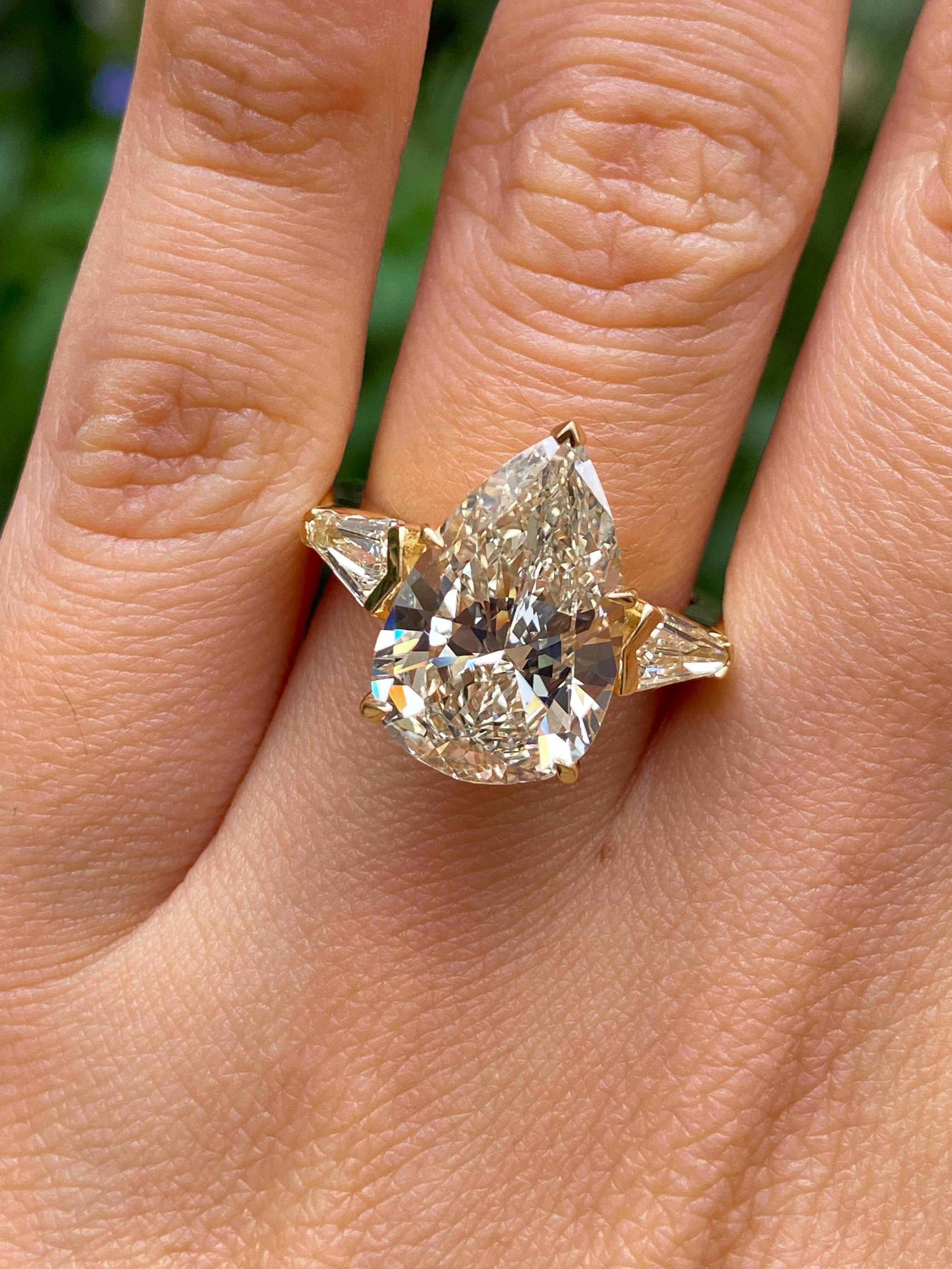 GIA 5.76ct Estate Vintage Pear Diamond 3 Stone Engagement Wedding Ring 18k YG 7