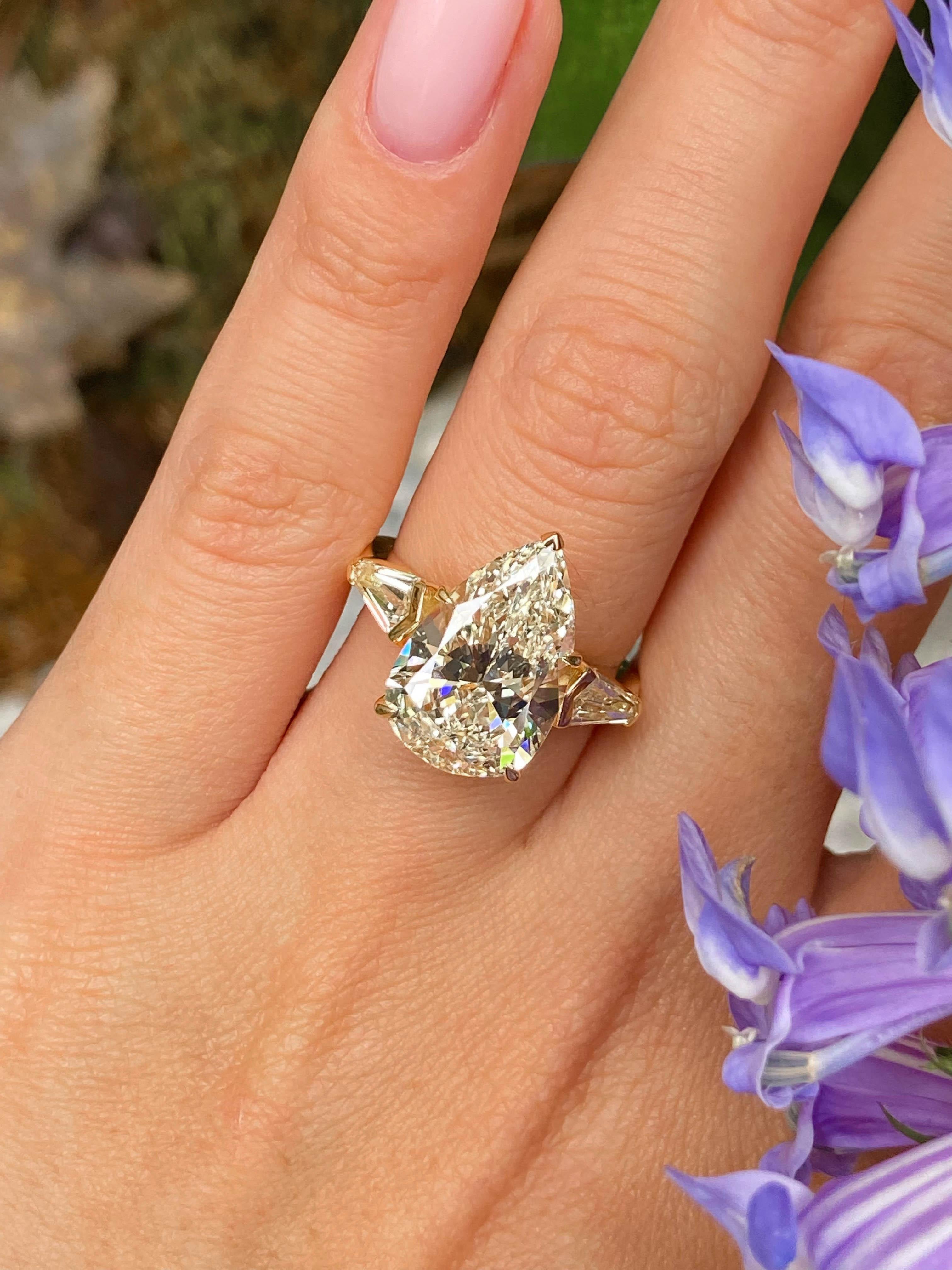 GIA 5.76ct Estate Vintage Pear Diamond 3 Stone Engagement Wedding Ring 18k YG 3