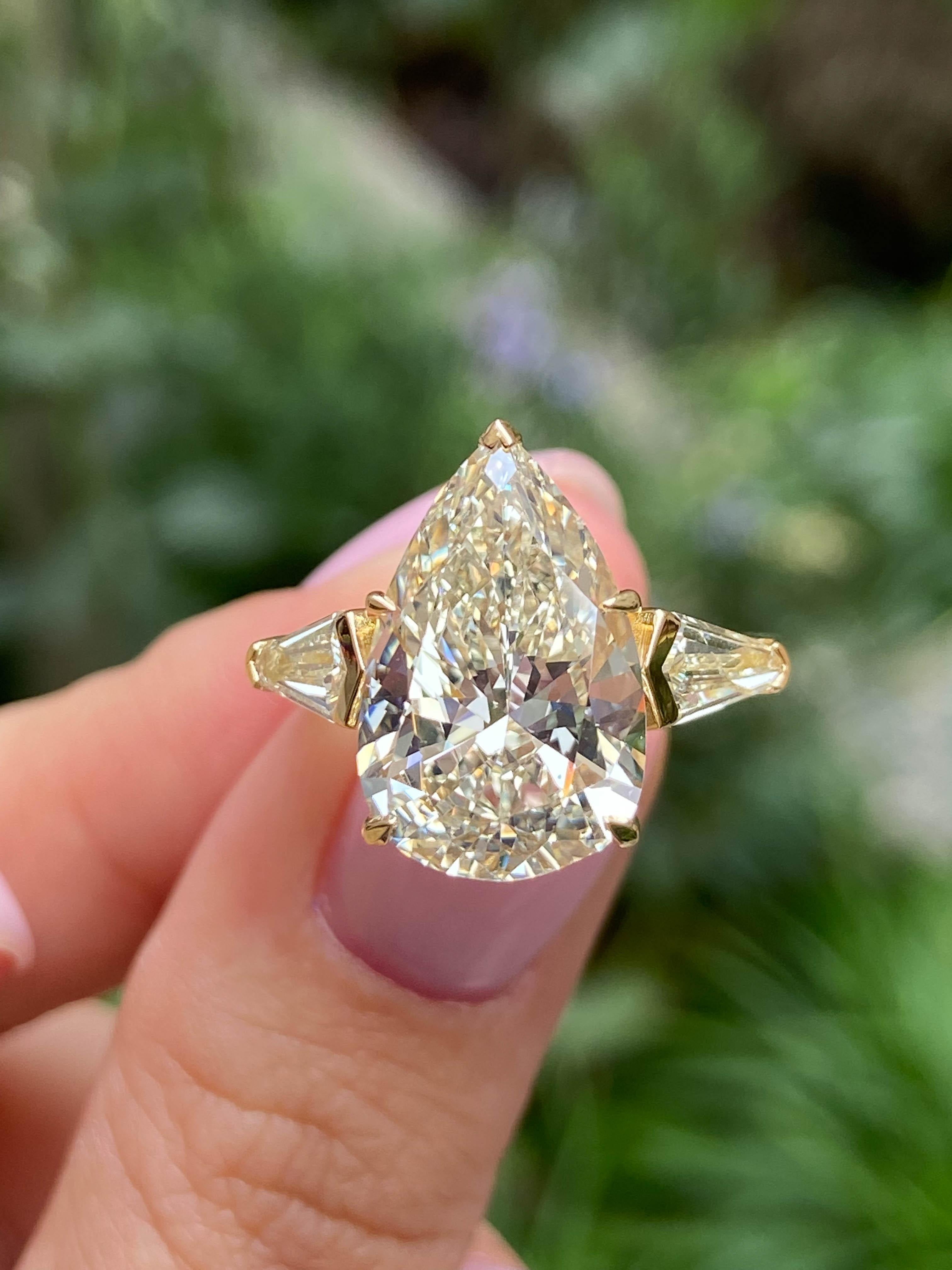 GIA 5.76ct Estate Vintage Pear Diamond 3 Stone Engagement Wedding Ring 18k YG 4