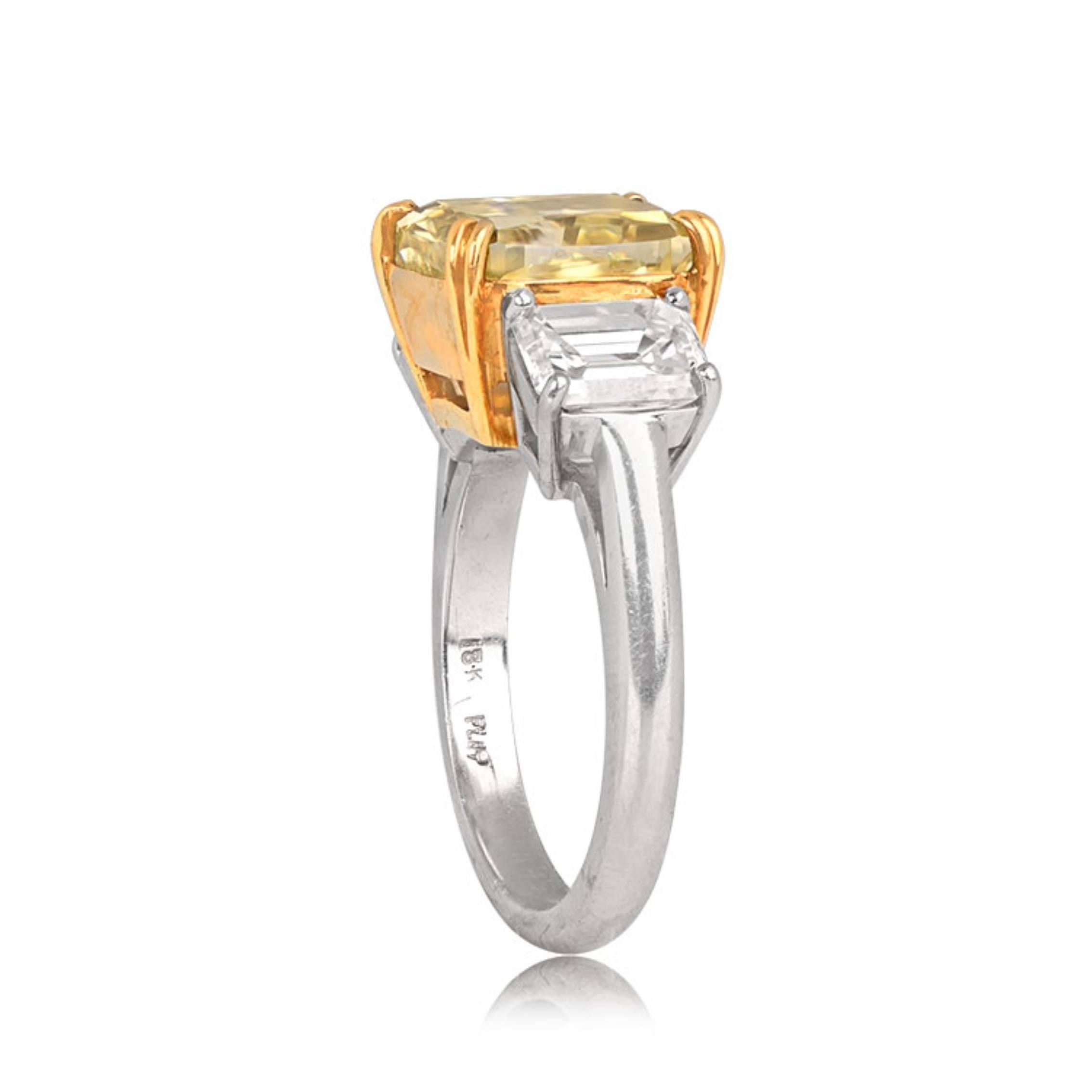 Art Deco GIA 5.78ct Radiant Cut Natural Fancy Yellow Diamond Engagement Ring, Platinum  For Sale