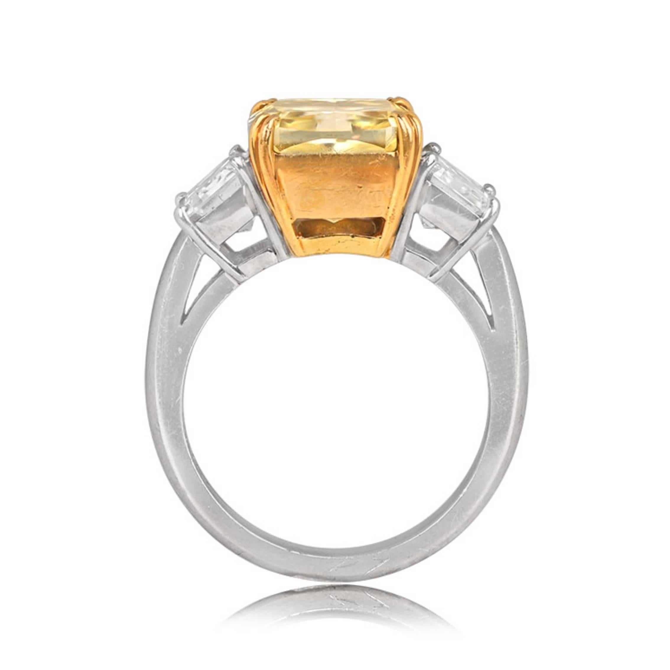 GIA 5.78ct Radiant Cut Natural Fancy Yellow Diamond Engagement Ring, Platinum  In Excellent Condition For Sale In New York, NY