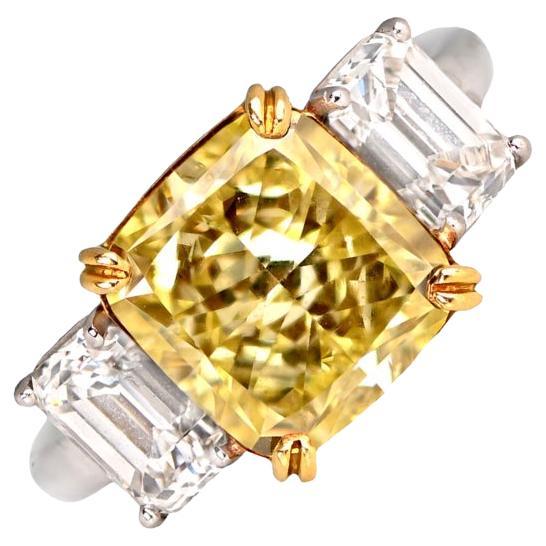 Verlobungsring, Platin, GIA 5,78 Karat natürlicher gelber Fancy-Diamant im Strahlenschliff 
