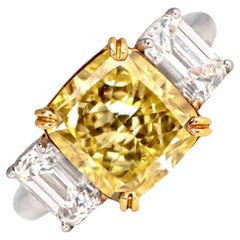 GIA 5.78ct Radiant Cut Natural Fancy Yellow Diamond Engagement Ring, Platinum 
