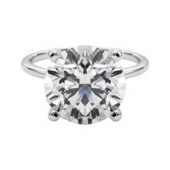GIA 5,79ct Anello con diamante rotondo a fascia sottile con solitario incastonato in oro bianco 18 carati