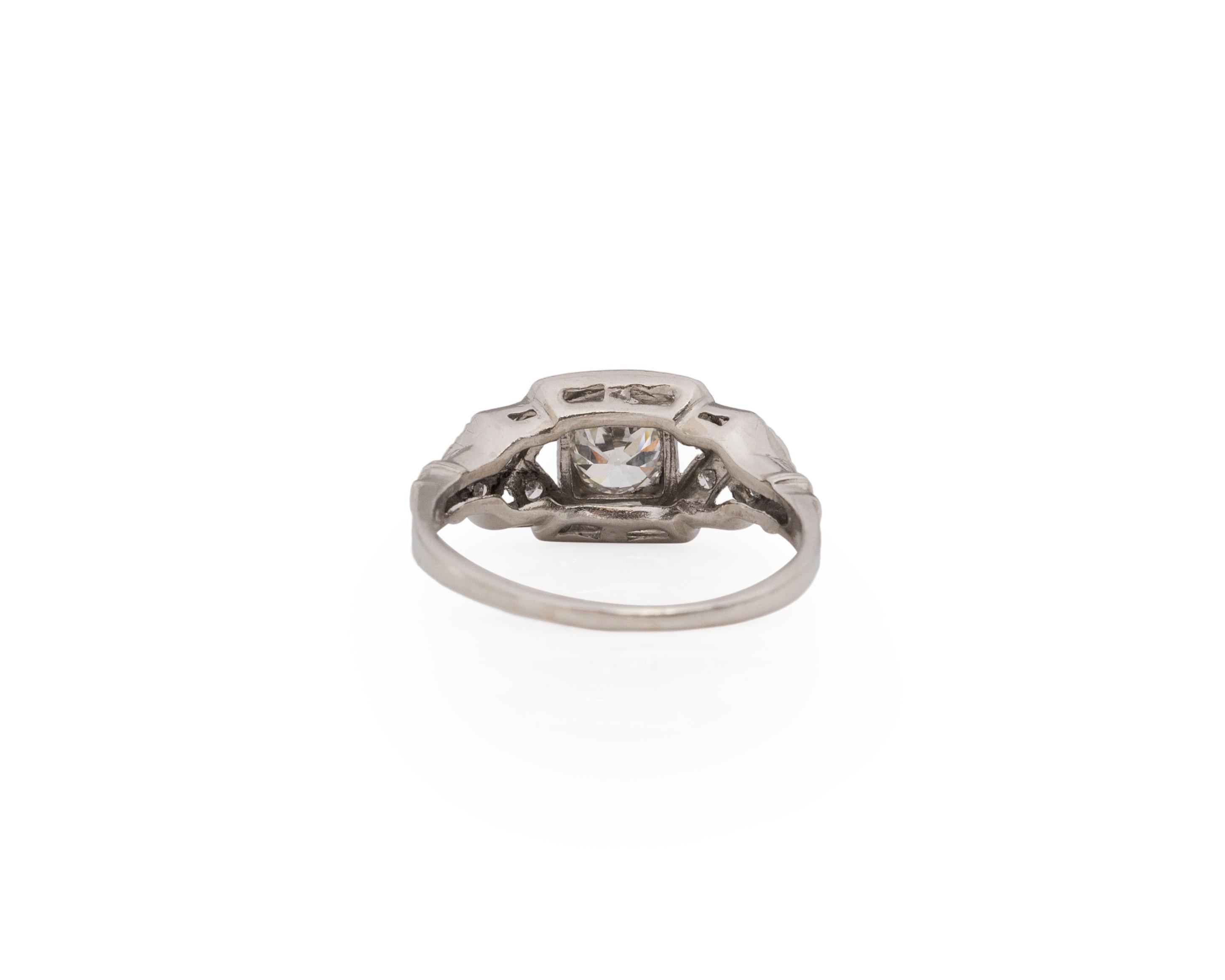 Old European Cut GIA .52 Carat Art Deco Diamond Platinum Engagement Ring For Sale
