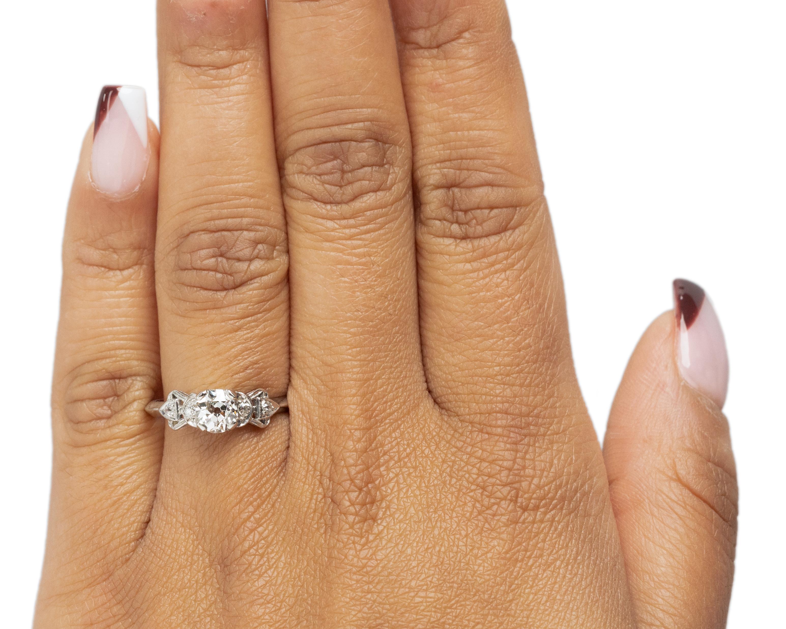 Old European Cut GIA .58 Carat Art Deco Diamond Platinum Engagement Ring For Sale