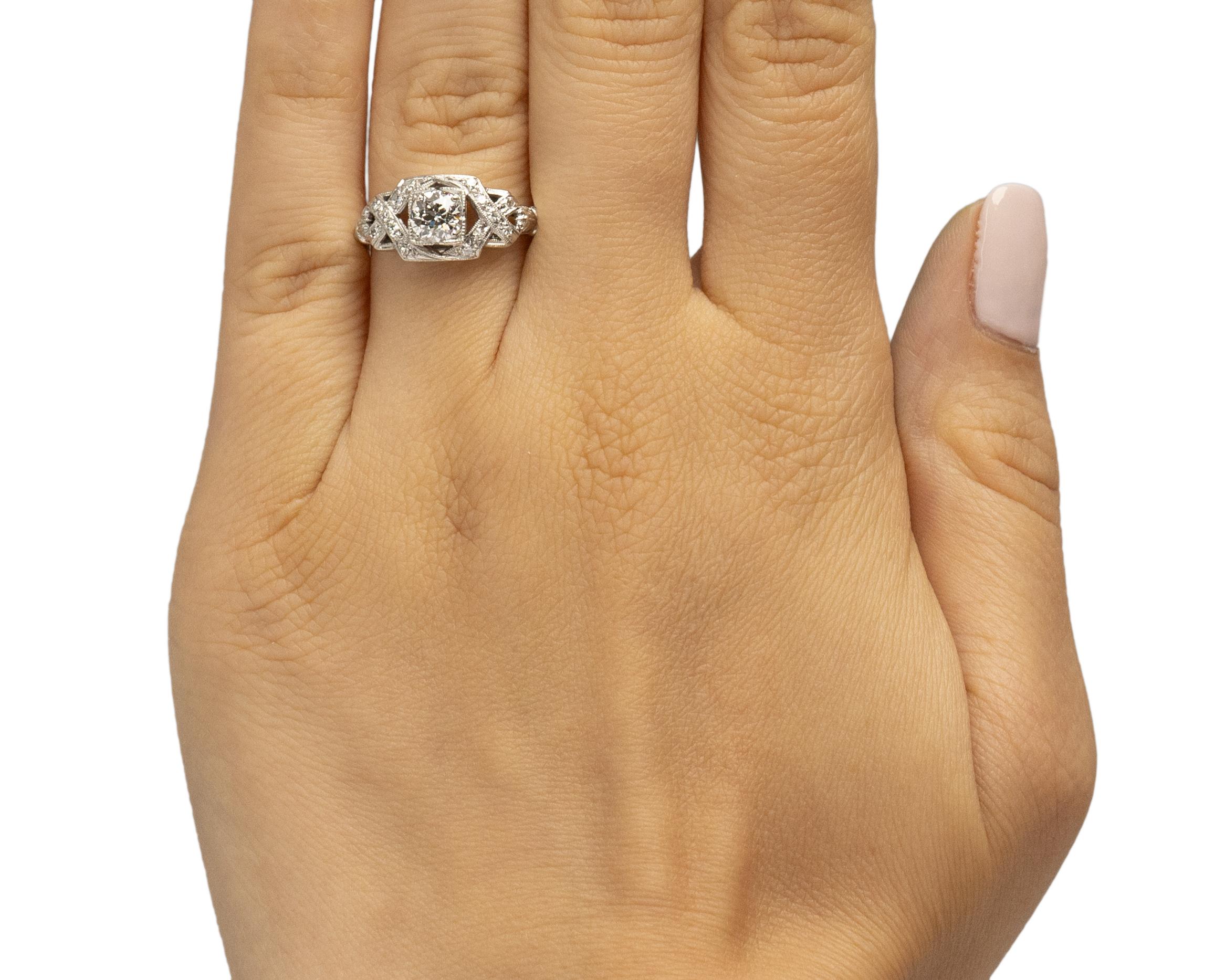 GIA .52 Carat Art Deco Diamond Platinum Engagement Ring In Good Condition For Sale In Atlanta, GA