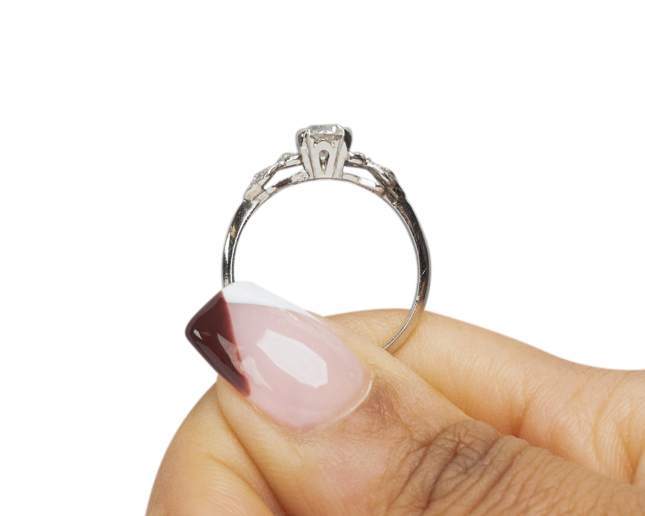 GIA .58 Carat Art Deco Diamond Platinum Engagement Ring For Sale 1