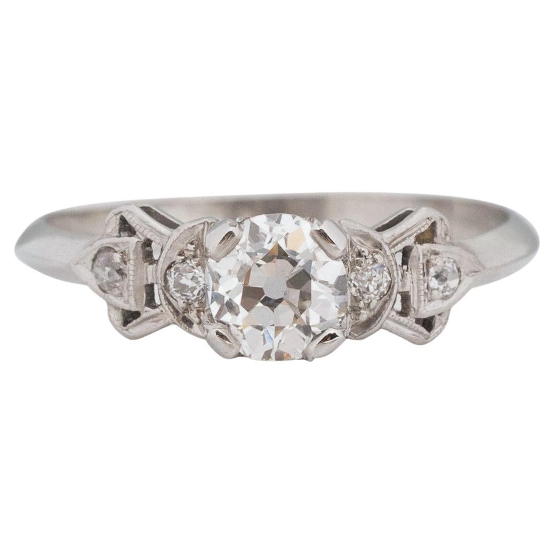 GIA .58 Carat Art Deco Diamond Platinum Engagement Ring For Sale