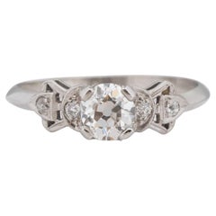 GIA .58 Carat Art Deco Diamond Platinum Engagement Ring