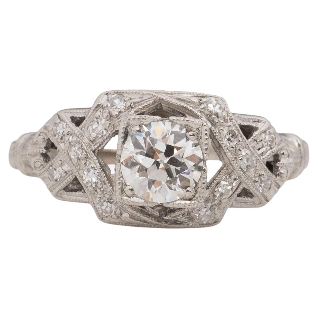 GIA .52 Carat Art Deco Diamond Platinum Engagement Ring For Sale