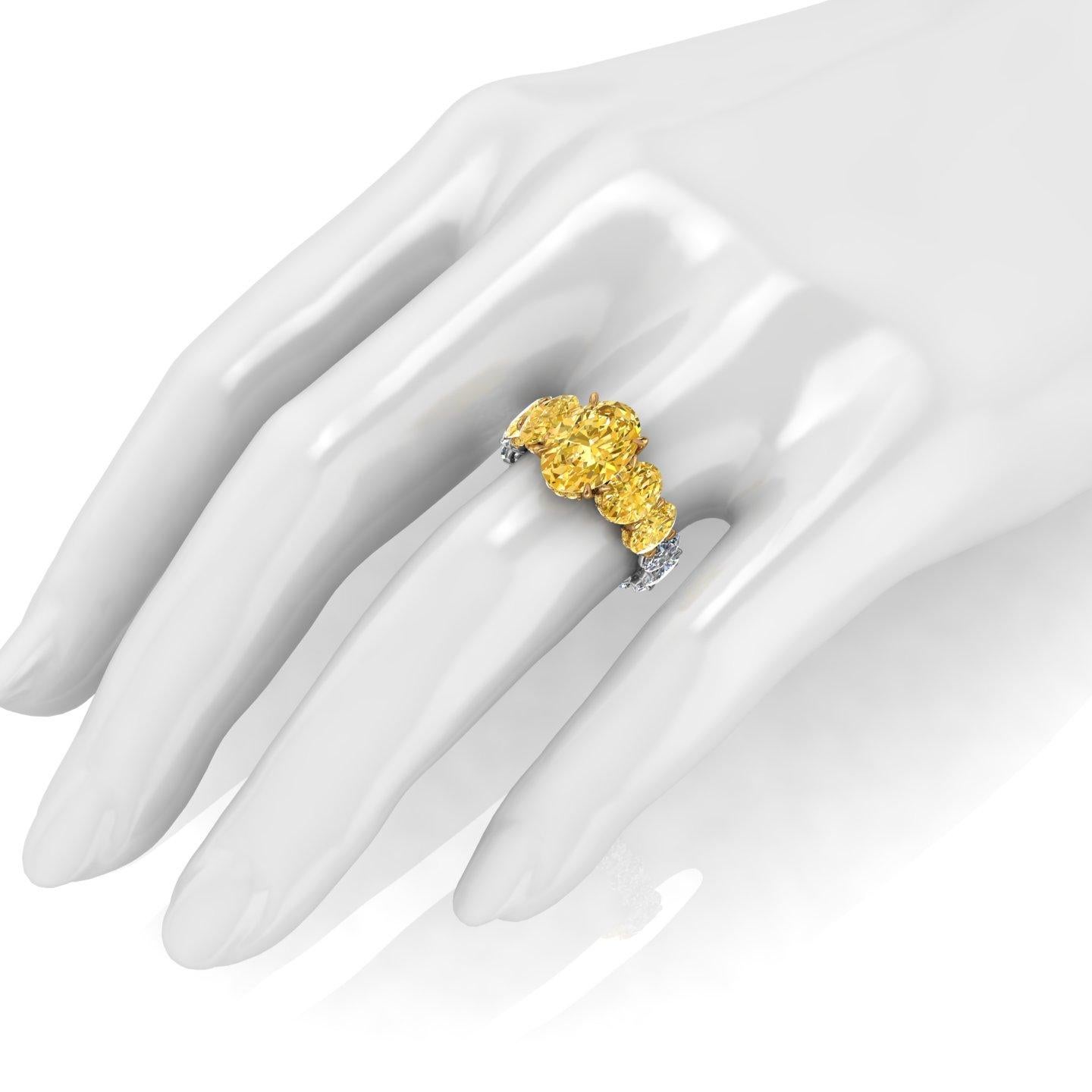 Contemporary GIA 5.8 Carat Oval Yellow Intense Diamonds 18 Karat Shank Platinum 950 Ring