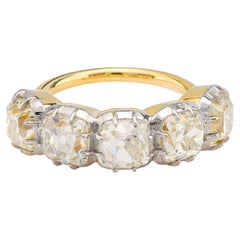 GIA 5.80 carat old mine diamond 18k yellow gold five stone ring