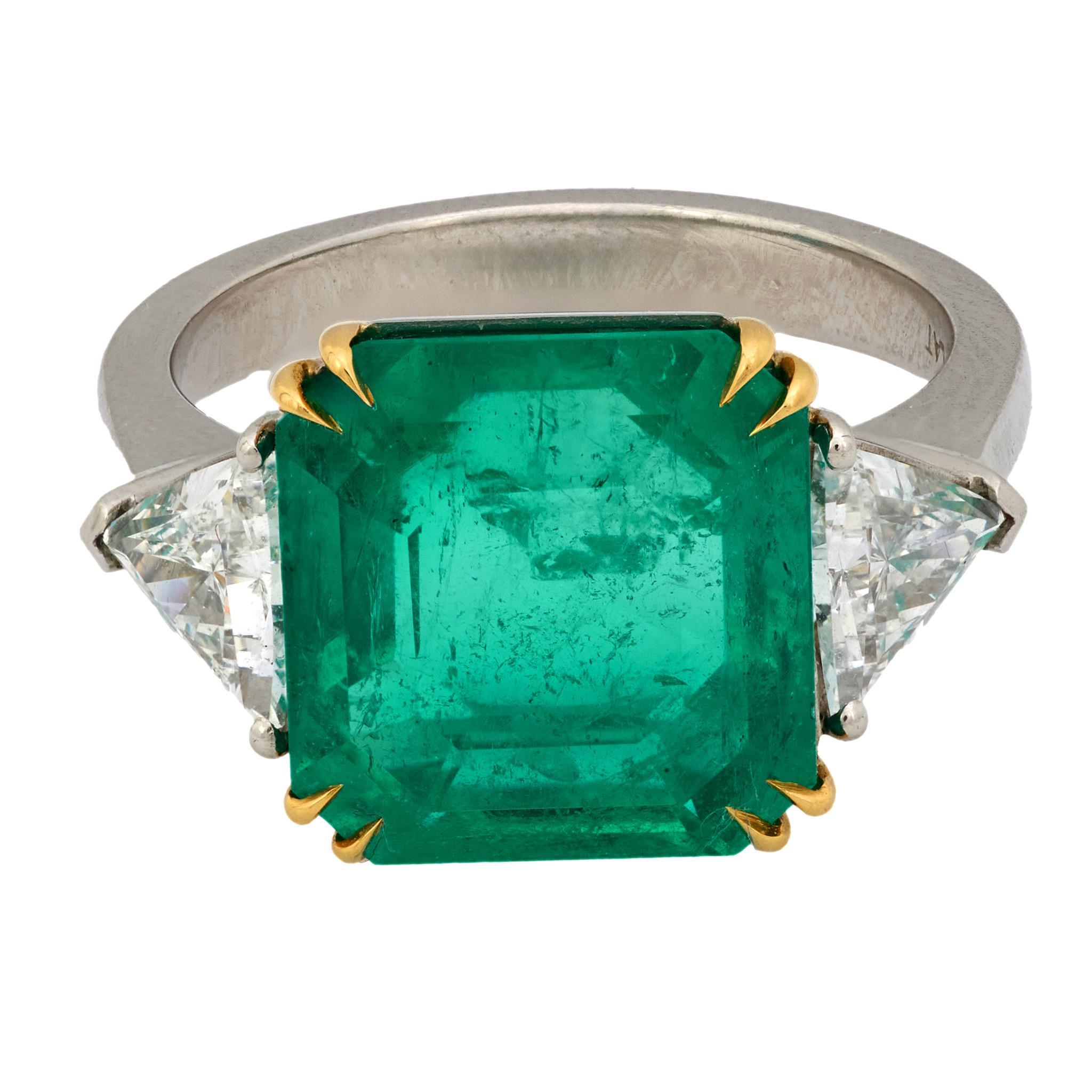 Platinring mit GIA 5.81 Karat kolumbianischem Smaragd und Diamant im Zustand „Gut“ im Angebot in Beverly Hills, CA