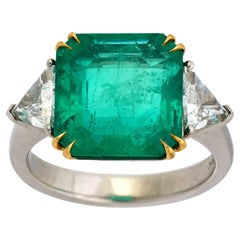 GIA 5.81 carat Colombian emerald diamond platinum ring