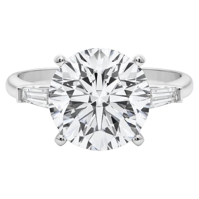 GIA 5,81ct Runder Dreistein konisch zulaufender Baguette 18K Weißgold Diamantring