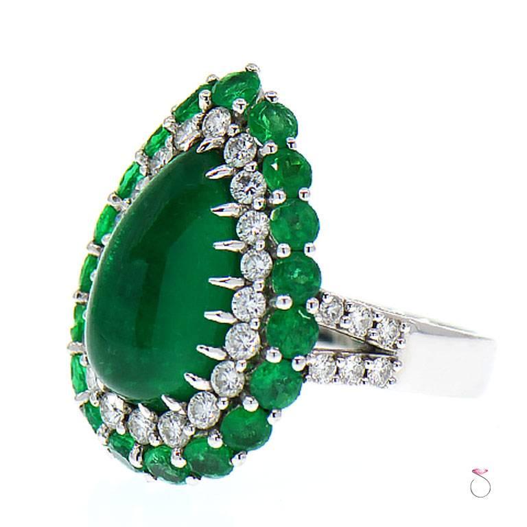 Pear Cut GIA 5.82 Carat Pear Shape Colombian Emerald and Diamond Double Halo Ring For Sale