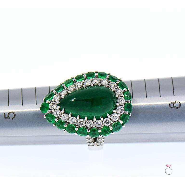GIA 5.82 Carat Pear Shape Colombian Emerald and Diamond Double Halo Ring For Sale 1