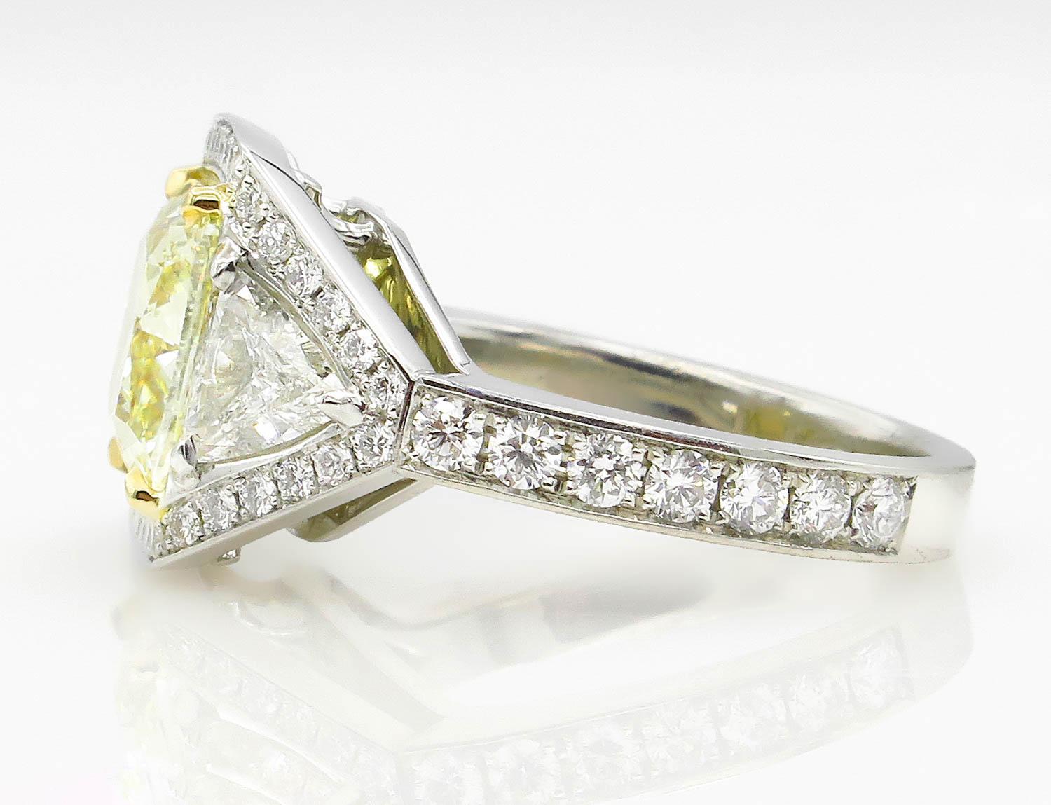 GIA 5.84 Carat Vintage Fancy Yellow Cushion Diamond Wedding Platinum Ring 1