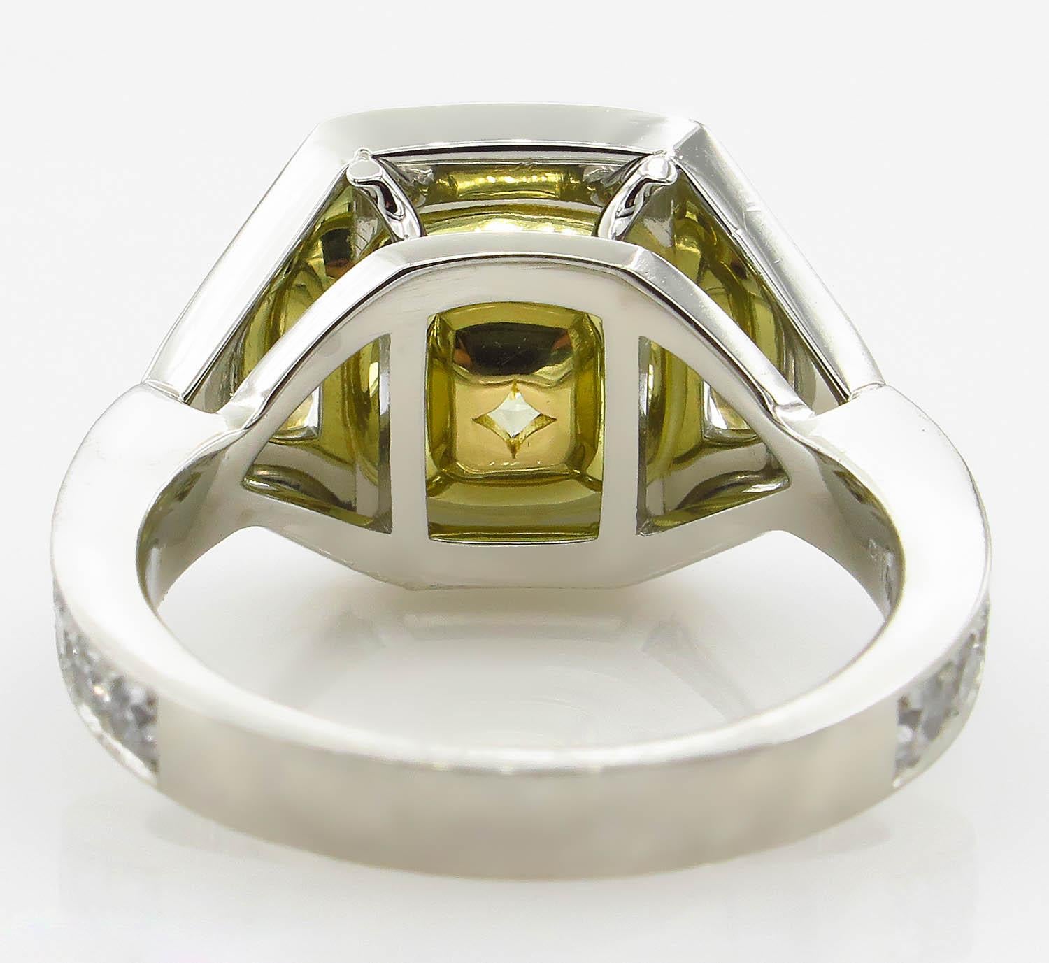 GIA 5.84 Carat Vintage Fancy Yellow Cushion Diamond Wedding Platinum Ring 3