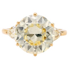 GIA 5.85 carat circular brilliant cut diamond 18k yellow gold engagement ring