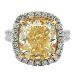 GIA 5.86ct Cushion Fancy Yellow Diamond Ring Two Tone (bague bicolore avec diamant coussin)