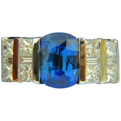 GIA 5.87 Carat Natural Bright Fine Gem Sapphire Diamond Ring