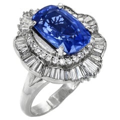 GIA 5.87ct No Heat Ceylon Cornflower Sapphire Diamond Platinum Ballerina Cocktai