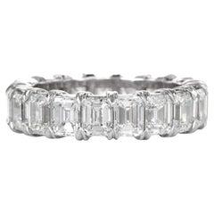 GIA 5.89cts Emerald Diamond Platinum Eternity Ring