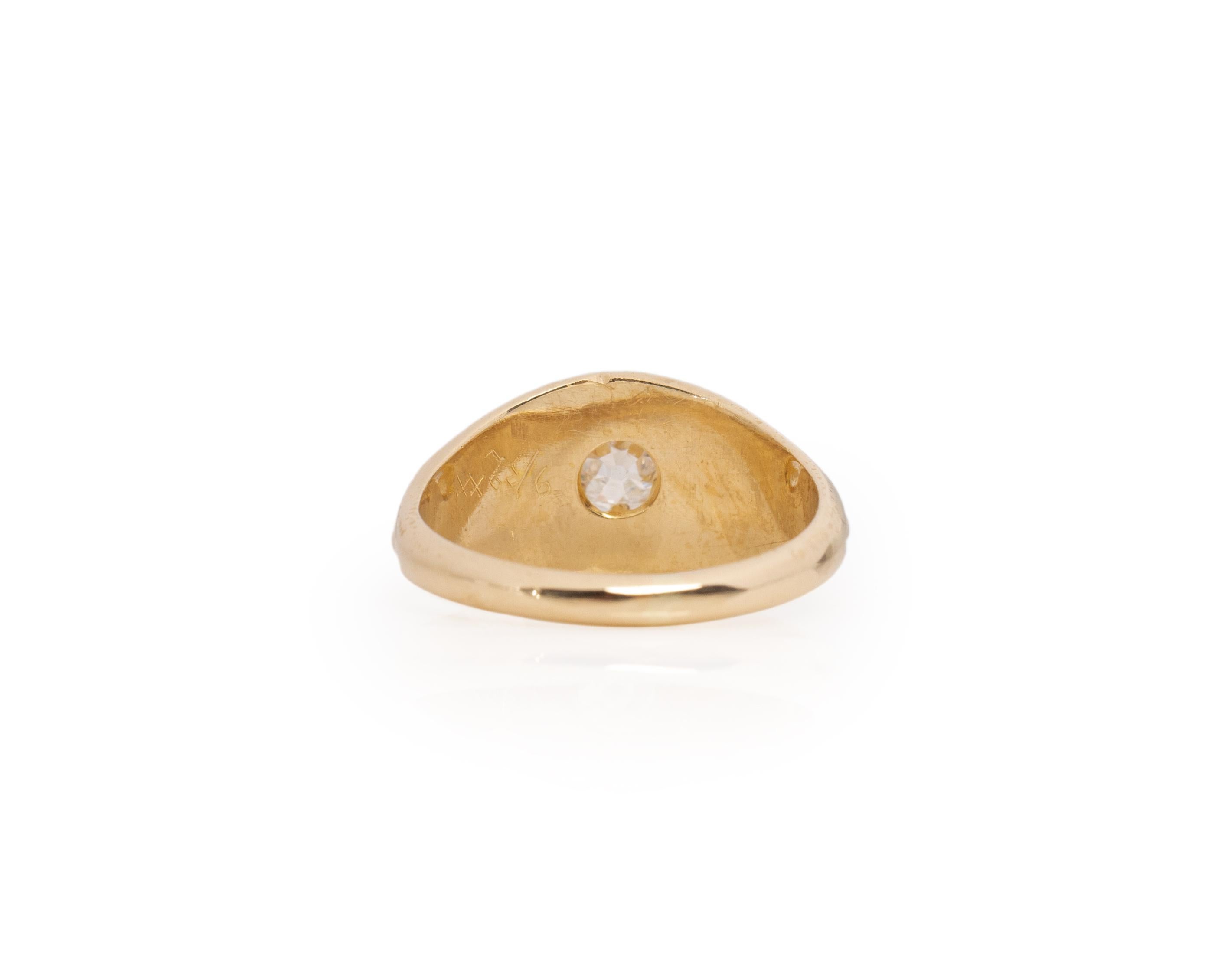 Old Mine Cut GIA .59 Carat Art Deco Diamond 14 Karat Yellow Gold For Sale