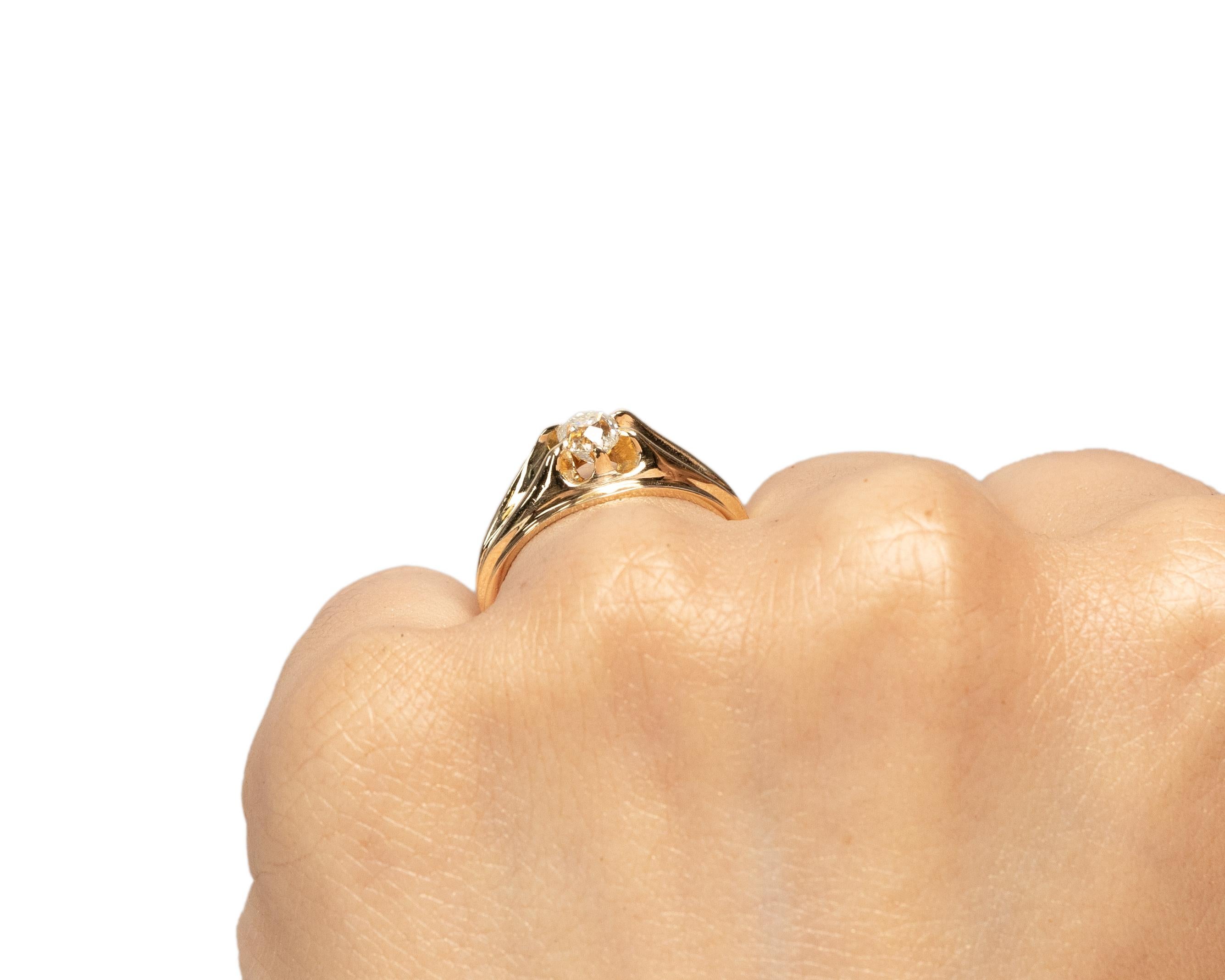 Women's GIA .59 Carat Art Deco Diamond 14 Karat Yellow Gold For Sale
