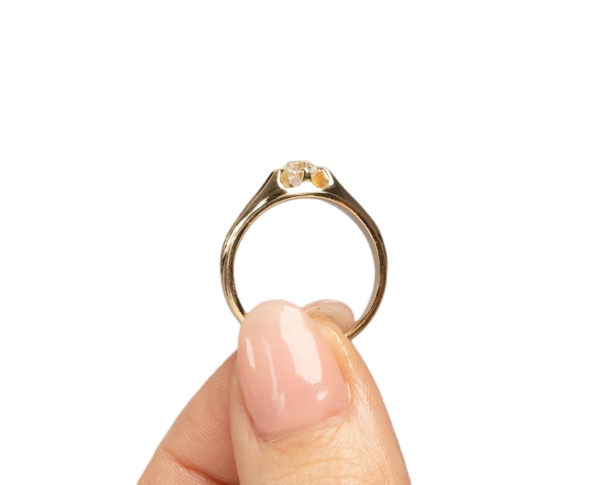 GIA .59 Carat Art Deco Diamond 14 Karat Yellow Gold For Sale 2