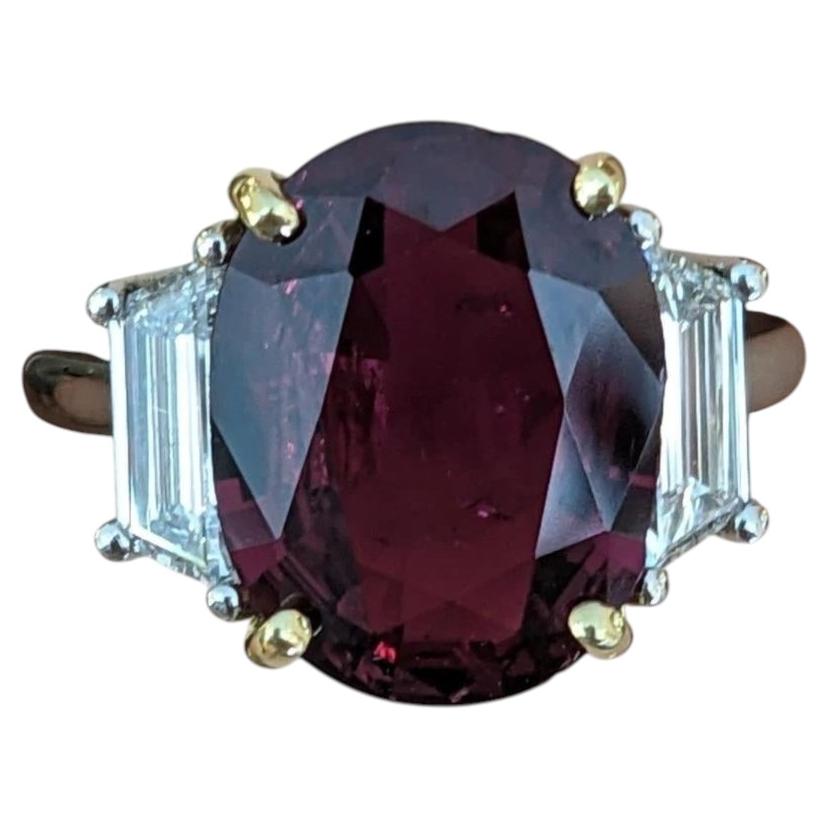 GIA 5.91 ct Natural Unheated Oval Ruby Diamond Ring in Platinum and 18k YG For Sale