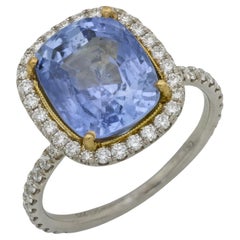 GIA 5.92 carat Ceylon no heat saphir diamant platine 18k or jaune