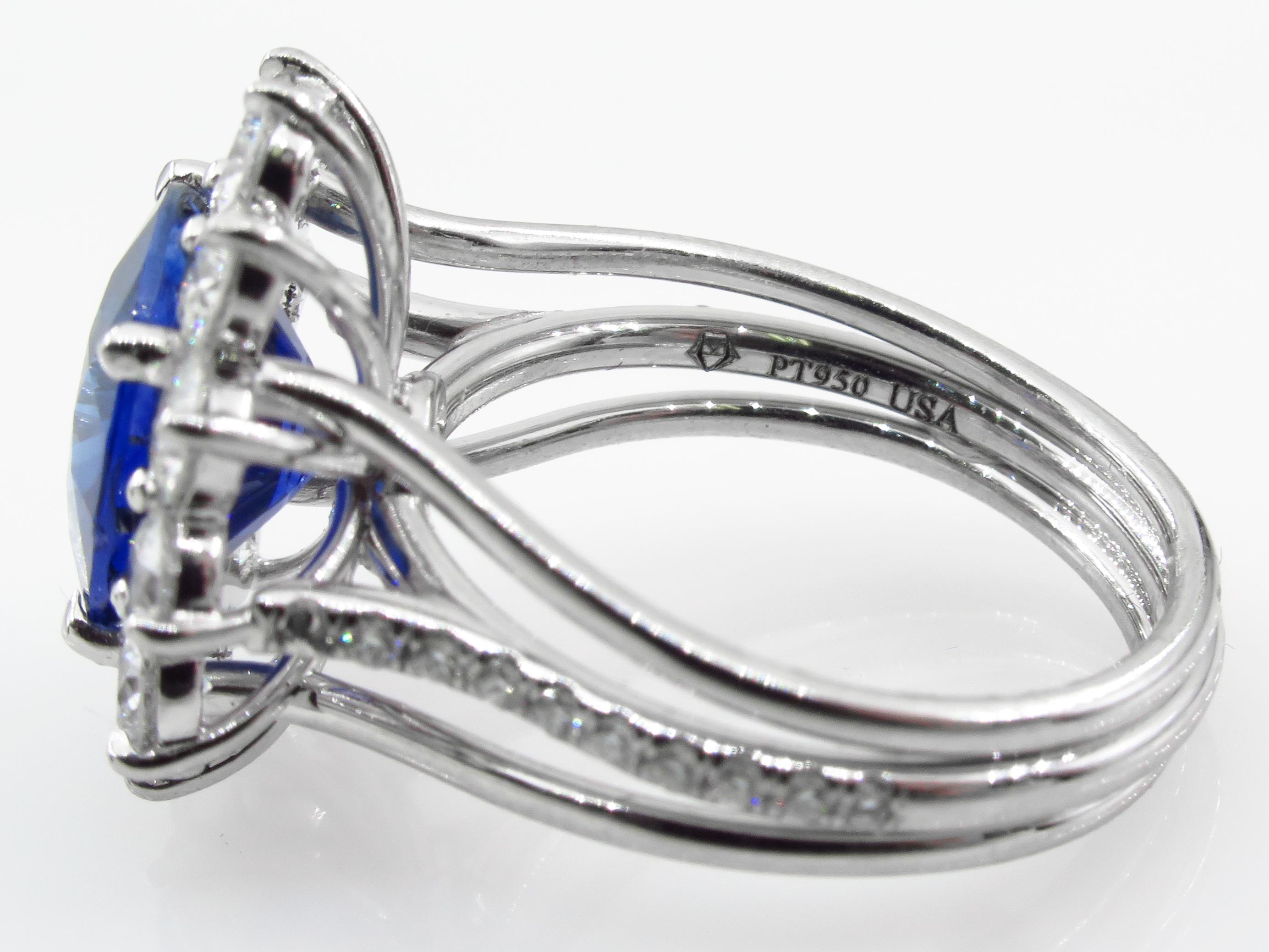 Women's GIA 5.92ctw Ceylon Natural Royal Blue Sapphire and Diamond Platinum Cluster Ring