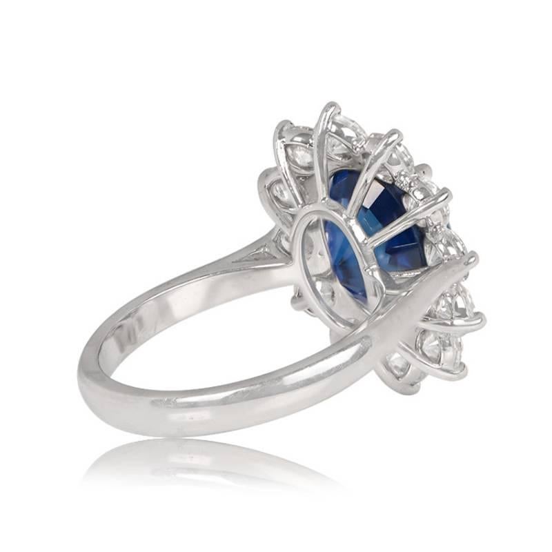 Art Deco GIA 5.99ct Oval Cut Natural Sapphire Cluster Ring, Platinum, Heated, Low Profile For Sale