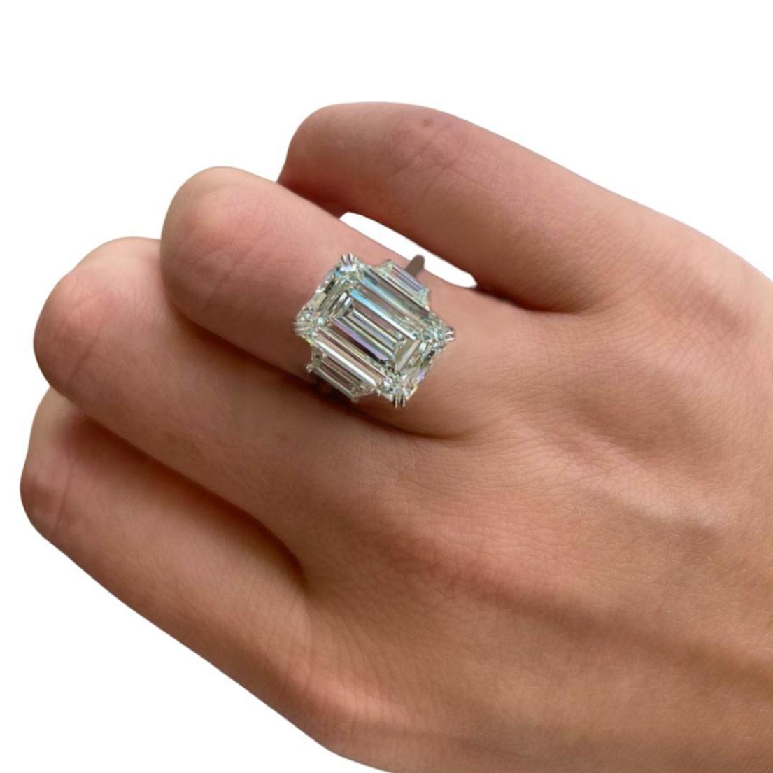 Contemporary GIA 6 Carat Certified Emerald Cut Diamond Natural Engagement Ring For Sale