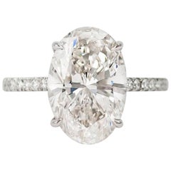 GIA 3.61 Carat G Color VS Clarity Oval Diamond Ring Triple Excellent Cut