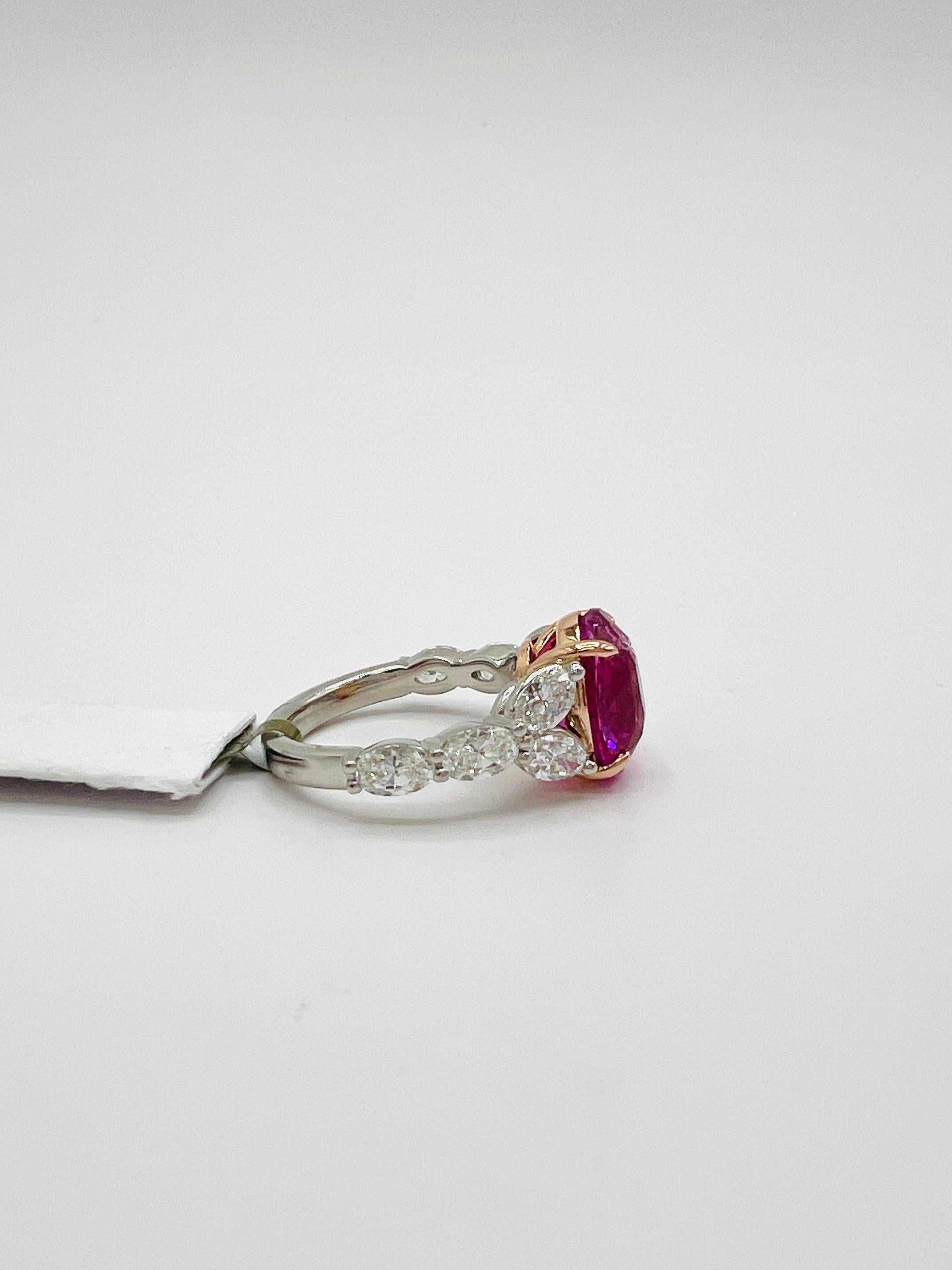 GIA 6 Carat Pink Oval Sapphire & Oval Diamond Ring in 18K White & Rose Gold In New Condition For Sale In Los Angeles, CA