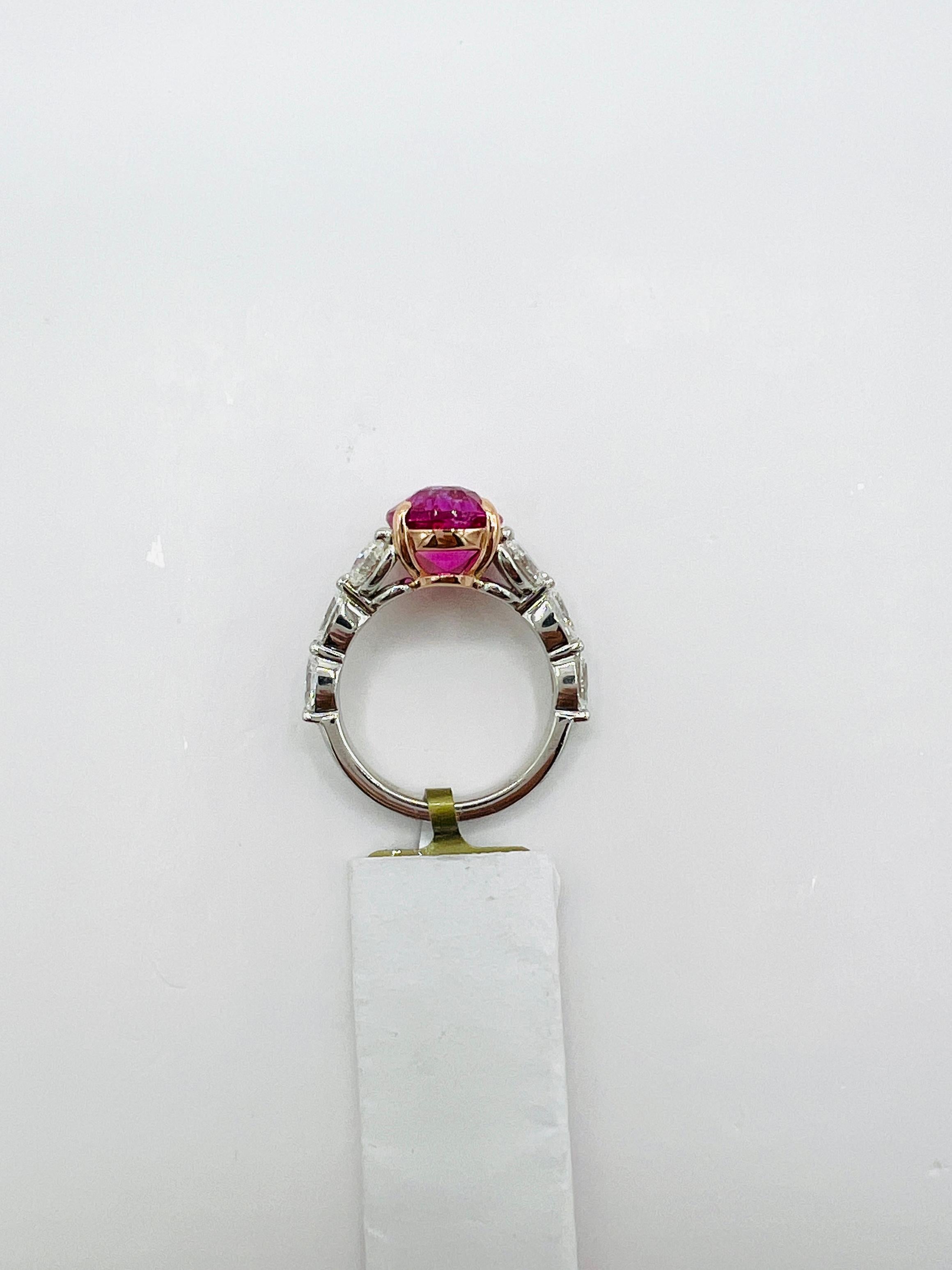 Women's or Men's GIA 6 Carat Pink Oval Sapphire & Oval Diamond Ring in 18K White & Rose Gold For Sale
