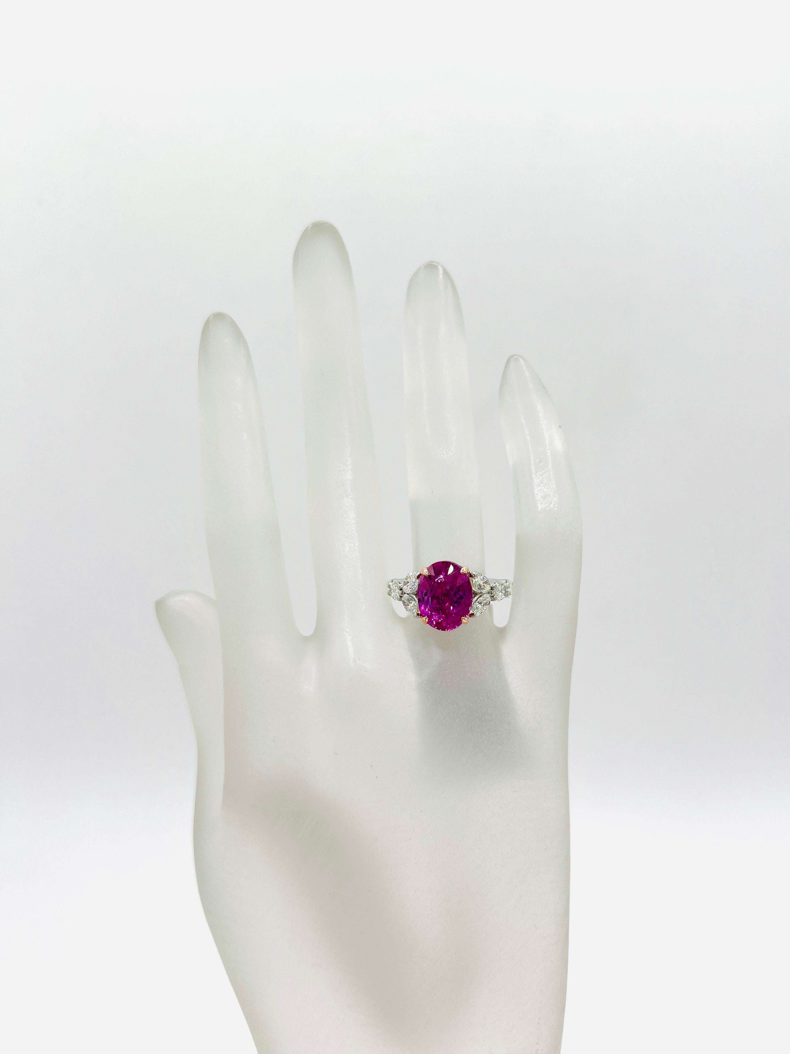 GIA 6 Carat Pink Oval Sapphire & Oval Diamond Ring in 18K White & Rose Gold For Sale 3