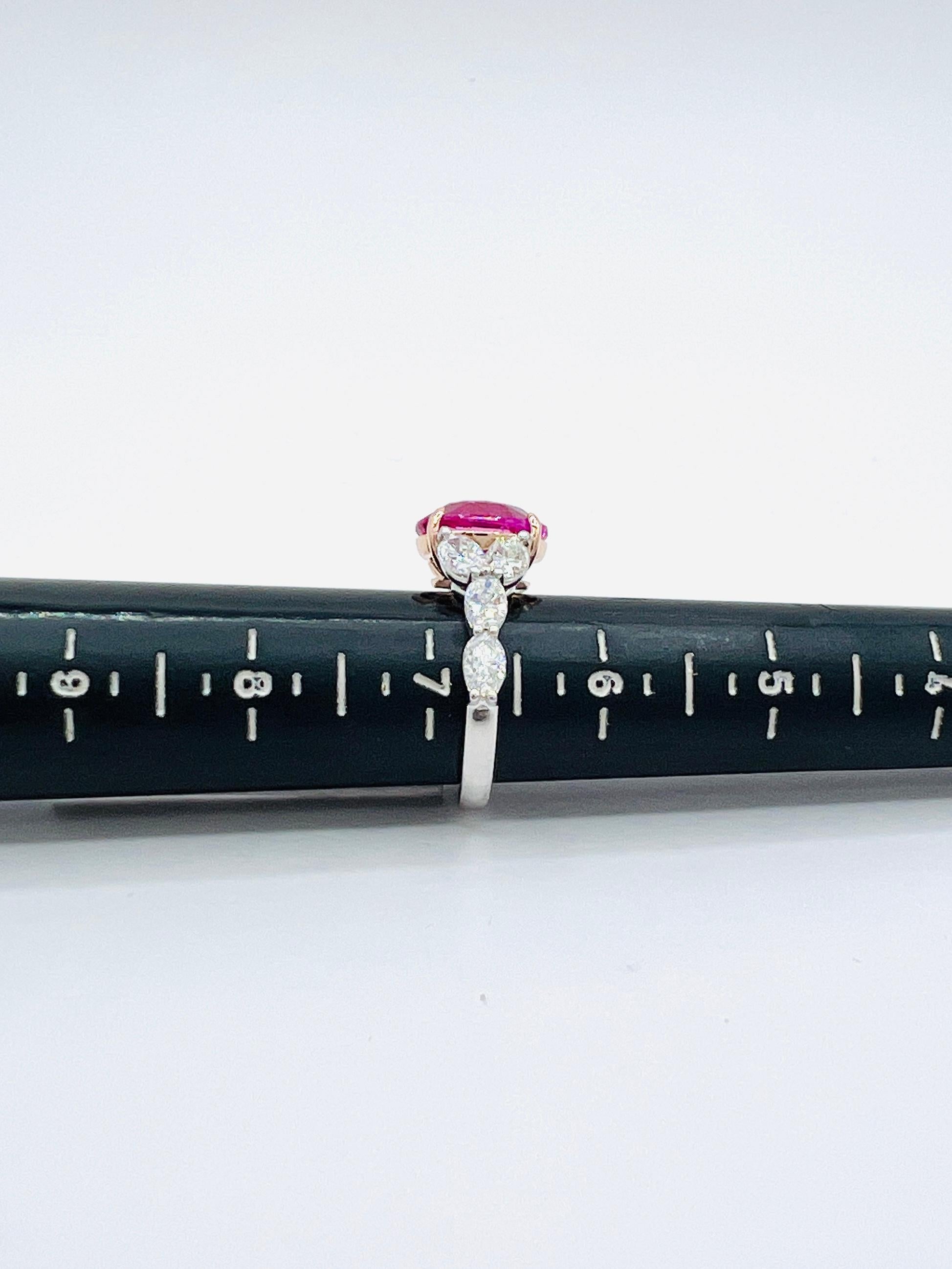 GIA 6 Carat Pink Oval Sapphire & Oval Diamond Ring in 18K White & Rose Gold For Sale 4