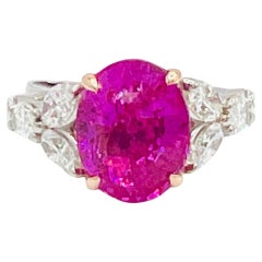 GIA 6 Carat Pink Oval Sapphire & Oval Diamond Ring in 18K White & Rose Gold