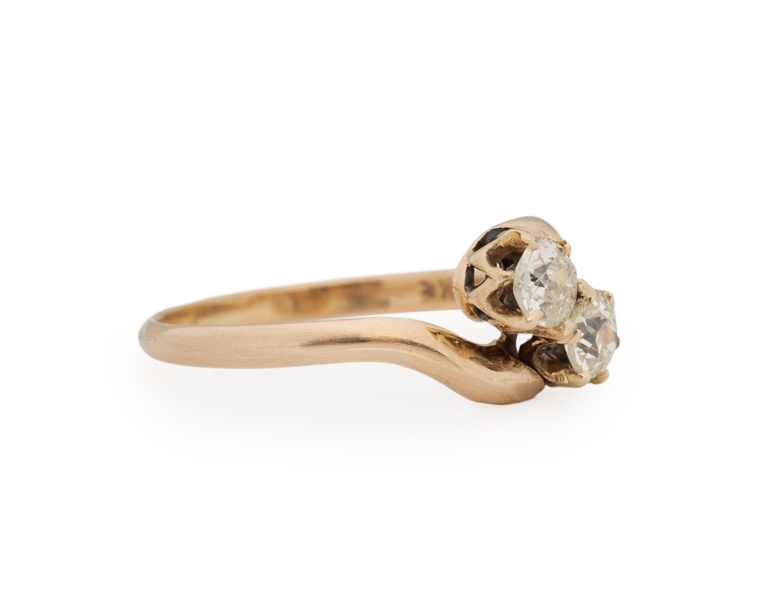Ring Size: 8.75
Metal Type: 14k Yellow Gold [Hallmarked, and Tested]
Weight: 2.0 grams

Diamond Details:
GIA REPORT #:
Weight: .60ct, total weight
Cut: Old European brilliant
Color: J/K
Clarity: VS

Finger to Top of Stone Measurement: 5mm
Condition: