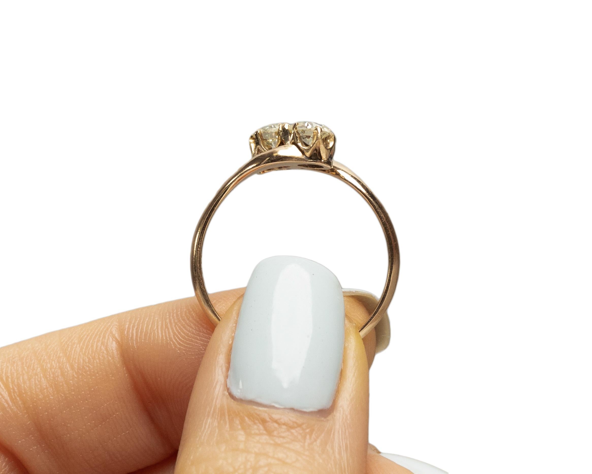Women's or Men's GIA .60 Carat Total Weight Edwardian Diamond 14Karat Yellow Gold Engagement Ring For Sale