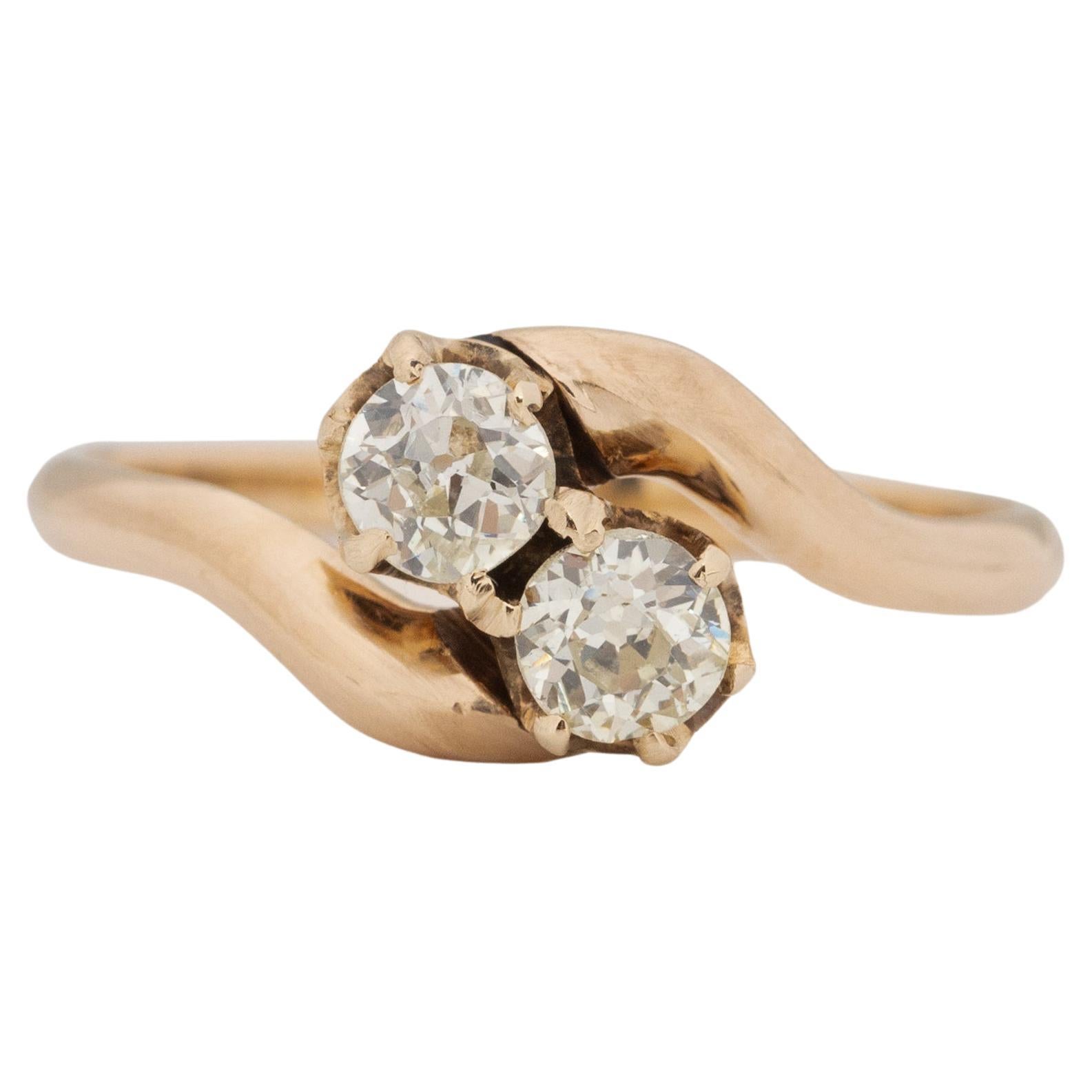 Bague de fiançailles de style édouardien en or jaune 14 carats avec diamants de 0,60 carat de poids total, certifiés GIA
